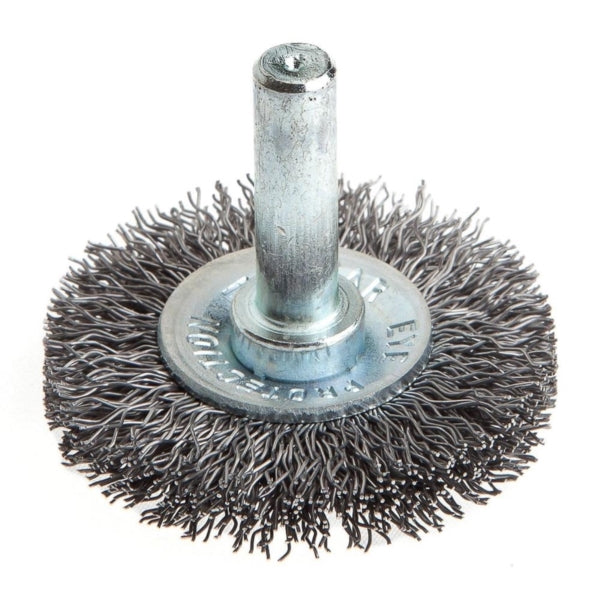 Forney 72251 Wire Wheel, 1-1/2 in Dia, 1/4 in Arbor/Shank, 0.012 in Dia Bristle, Steel Bristle