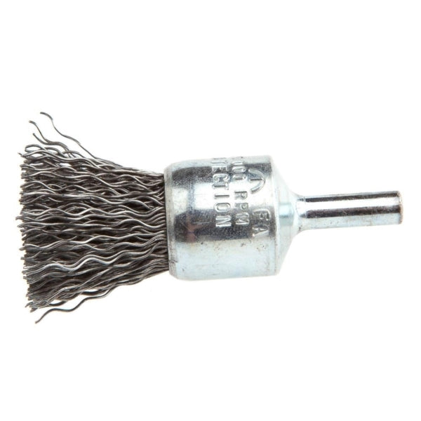 Forney 72265 Wire End Brush, 3/4 in Dia, 1/4 in Arbor/Shank, 0.02 in Dia Bristle, Steel Bristle