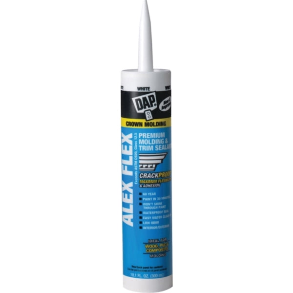 DAP ALEX FLEX 18542 Cauling Sealant, White, 72 hr Curing, 40 to 100 deg F, 10.1 oz Cartridge