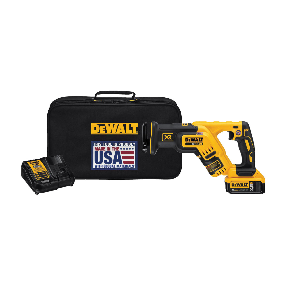 DeWALT DCS367P1 Reciprocating Saw Kit, Battery Included, 20 V, 5 Ah, 1-1/8 in L Stroke, 0 to 2900 spm