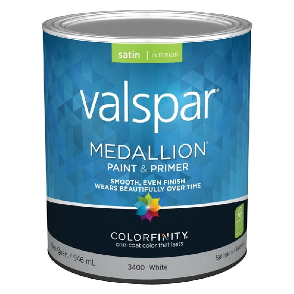 Valspar Medallion 3400 Series 027.0003400.005 Interior Paint, Satin, White, 1 qt, Can, Latex Base
