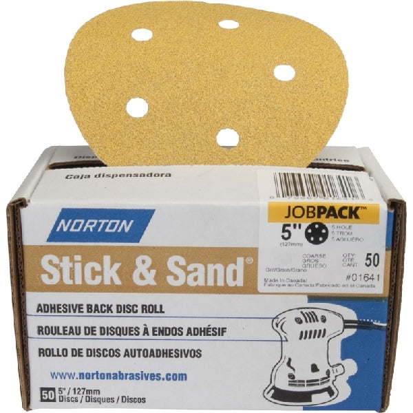 NORTON Stick &amp; Sand 07660701652 Sanding Disc, 6 in Dia, Coated, 80 Grit, Coarse, Aluminum Oxide Abrasive