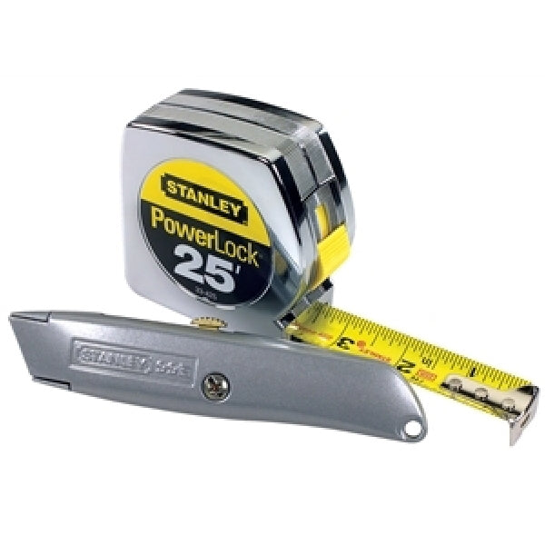 STANLEY 90-082 Tape Measure and Utility Knife Combo Kit, Mylar Polyester, Chrome, Silver