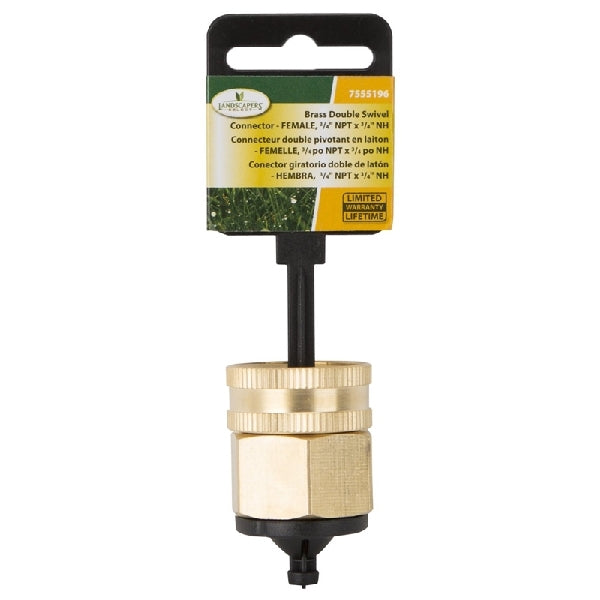 Landscapers Select GHADTRS-9 Swivel Hose Connector, 3/4 x 3/4 in, FNPT x FNH, Brass, Brass