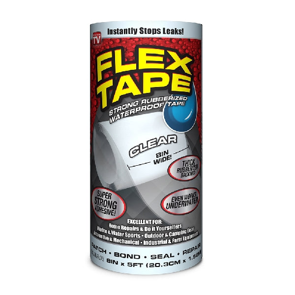 Flex Seal TFSCLRR0805 Repair Tape, 5 ft L, 8 in W, Clear
