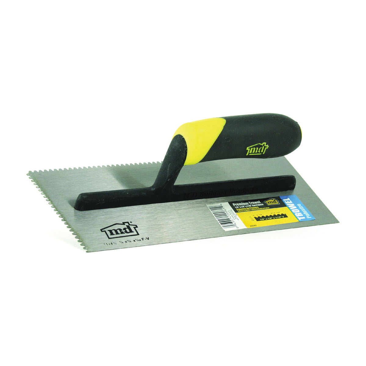 M-D 20061 Tile Installation Trowel, 11 in L, 4-1/2 in W, Flat V Notch, Comfort Grip Handle