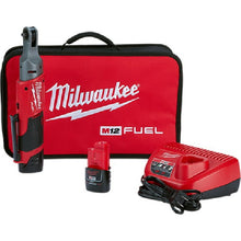 Load image into Gallery viewer, Milwaukee M12 FUEL 2556-22 Ratchet Kit, Battery Included, 12 V, 2 Ah, 1/4 in Drive, 250 rpm Speed

