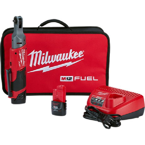 Milwaukee M12 FUEL 2556-22 Ratchet Kit, Battery Included, 12 V, 2 Ah, 1/4 in Drive, 250 rpm Speed