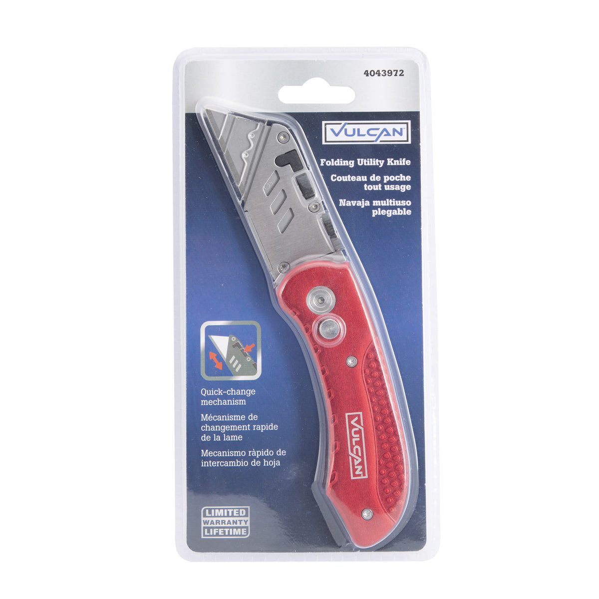 Vulcan KL007 Utility Knife, 2-3/8 in L Blade, 3/4 in W Blade, Steel Blade, 1-Blade, Red Handle