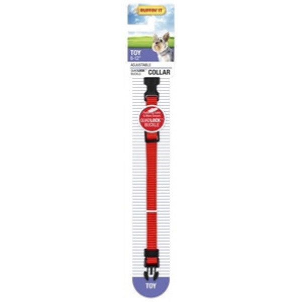 RUFFIN'IT 31101 Adjustable Dog Collar, 8 to 12 in L Collar, 3/8 in W Collar, Nylon, Red