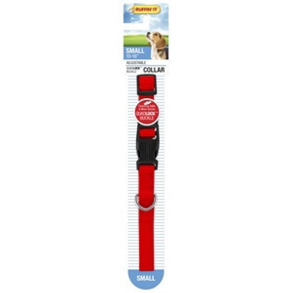 RUFFIN&#39;IT 31141 Adjustable Dog Collar, 10 to 16 in L Collar, 5/8 in W Collar, Nylon, Red