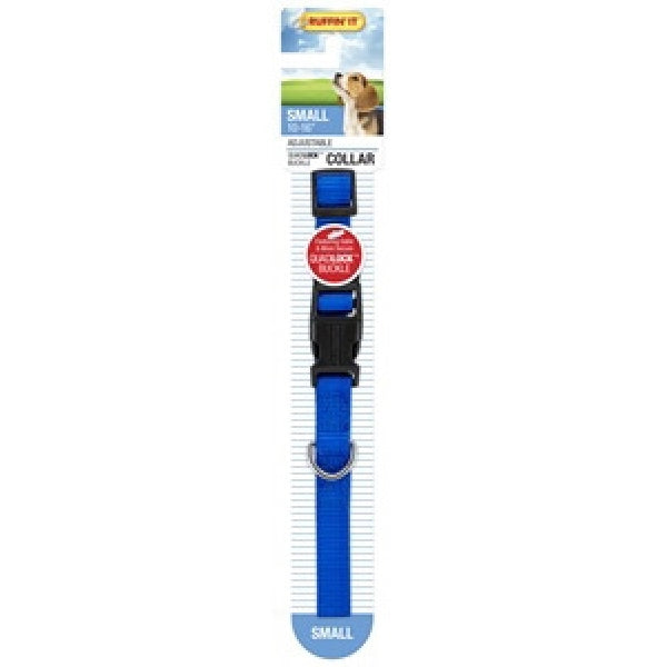 RUFFIN&#39;IT 31041 Adjustable Dog Collar, 10 to 16 in L Collar, 5/8 in W Collar, Nylon, Blue
