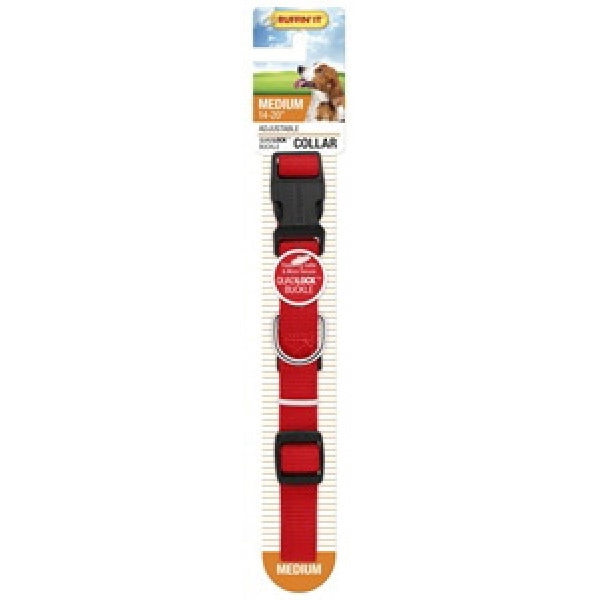 RUFFIN'IT 31142 Adjustable Dog Collar, 14 to 20 in L Collar, 3/4 in W Collar, Nylon, Red