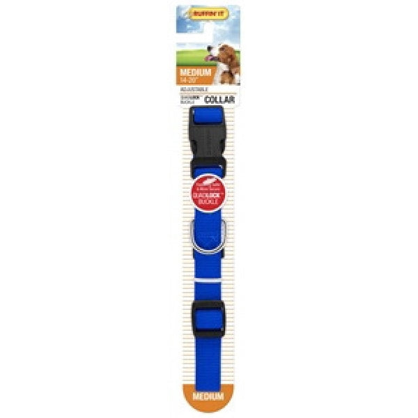 RUFFIN&#39;IT 31042 Adjustable Dog Collar, 14 to 20 in L Collar, 3/4 in W Collar, Nylon, Blue