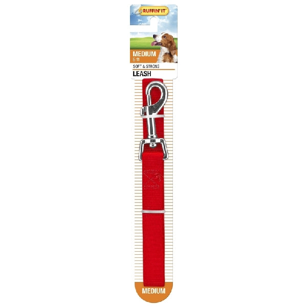 RUFFIN&#39;IT 31166 Dog Leash, 6 ft L, 3/4 in W, Nylon Line, Red, M Breed