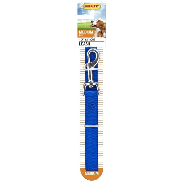 RUFFIN&#39;IT 31066 Dog Leash, 6 ft L, 3/4 in W, Nylon Line, Blue, M Breed