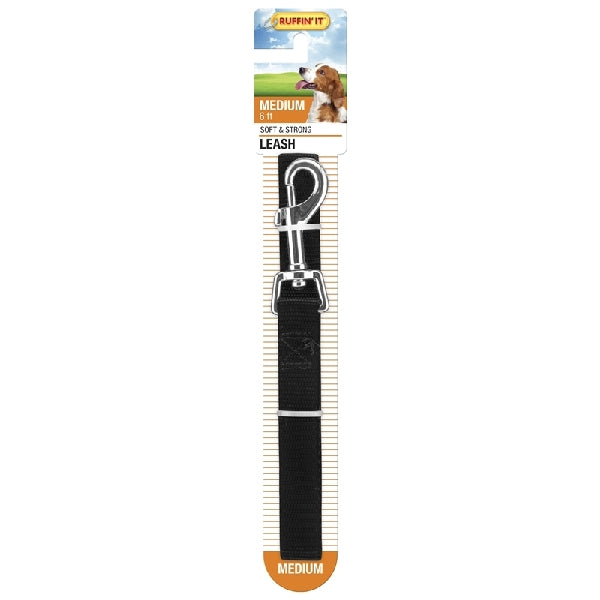 RUFFIN&#39;IT 30966 Dog Leash, 6 ft L, 3/4 in W, Nylon Line, Black, M Breed