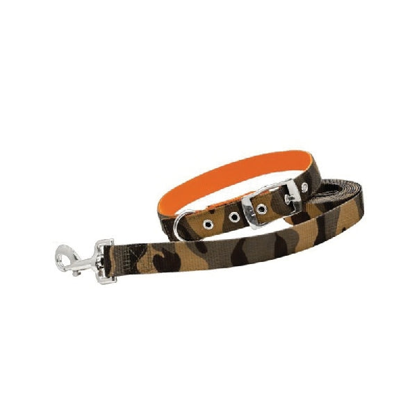 RUFFIN&#39;IT 31303 Reversible Dog Collar, 20 to 24 in L Collar, 1 in W Collar, Nylon, Camouflage/Orange