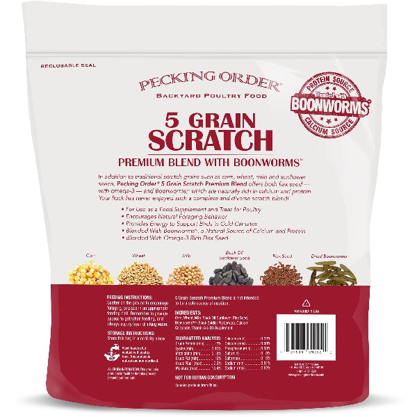 Pecking Order 009352 Five-Grain Scratch with Boonworms, 12 lb Bag