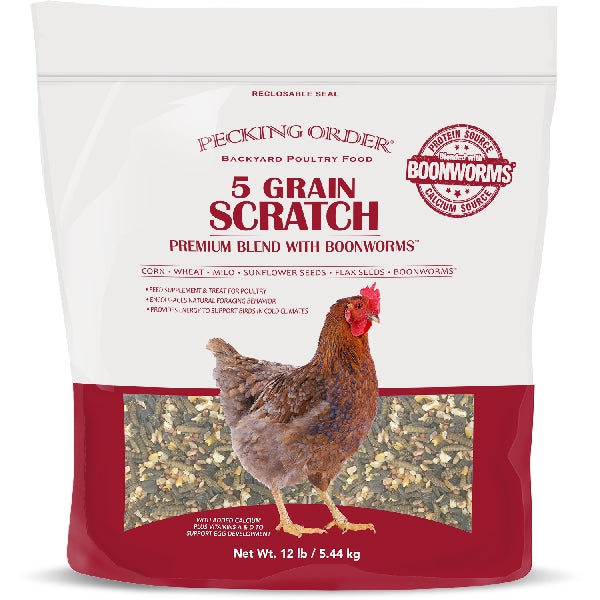 Pecking Order 009352 Five-Grain Scratch with Boonworms, 12 lb Bag