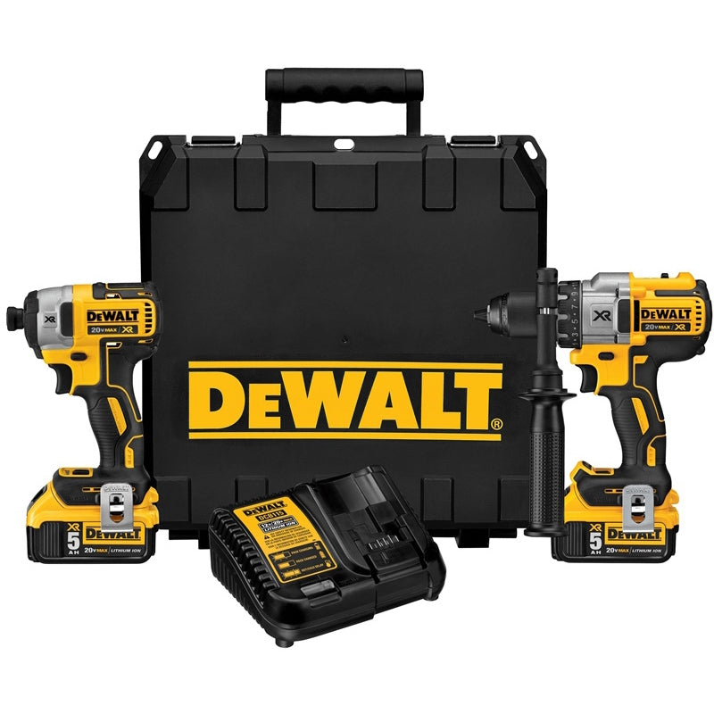 DeWALT DCK299P2 20V Max Cordless Brushless XR Hammerdrill &amp; Impact Driver Combo Kit (Includes (2) 20V Max XR 5.0ah Batteries, Charger, (2) Belt Hooks, Side Handle, and Kit Box)