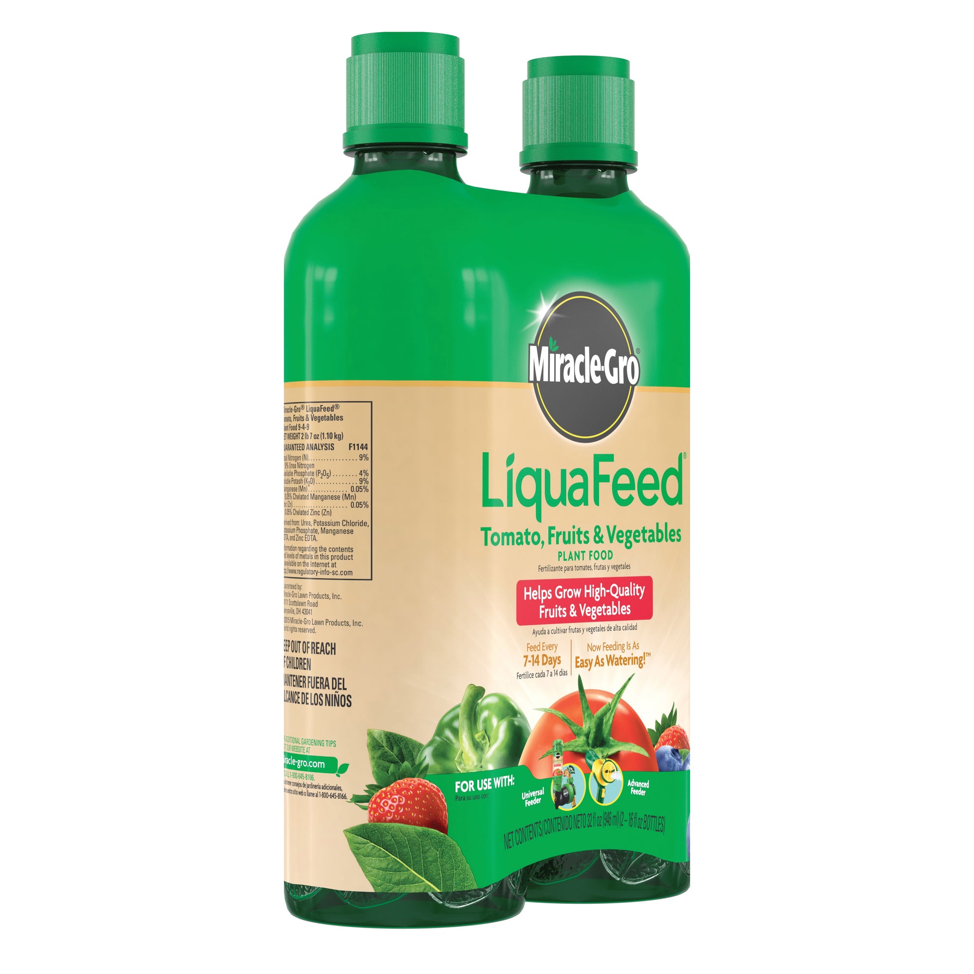 Miracle-Gro LiquaFeed 1004402 Tomato/Fruit and Vegetable Plant Food, 16 oz Bottle, Liquid, 9-4-9 N-P-K Ratio