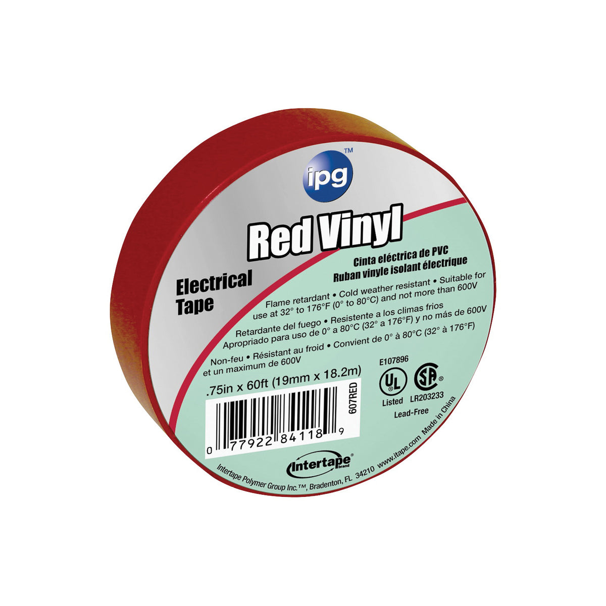 IPG 85832 Electrical Tape, 60 ft L, 3/4 in W, PVC Backing, Red