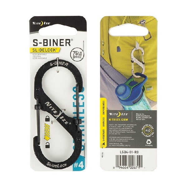 Nite Ize S-Biner Series LSB4-01-R3 Dual Carabiner, #4 Dia Ring, Stainless Steel, Black