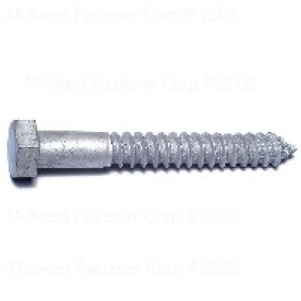 MIDWEST FASTENER 05596 Lag Screw, 1/2-6 Thread, 4 in OAL, 2 Grade, Galvanized Steel, SAE Measuring