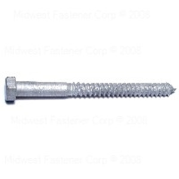 MIDWEST FASTENER 05600 Lag Screw, 1/2-6 Thread, 6 in OAL, 2 Grade, Galvanized Steel, SAE Measuring