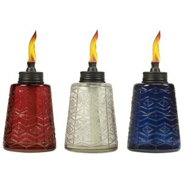 TIKI 1117060 Table Torch, Blue/Clear/Red, 5 hr Burn Time