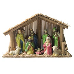 Hometown Holidays 89427 Christmas Collectible, Nativity Set with Stable, Assorted