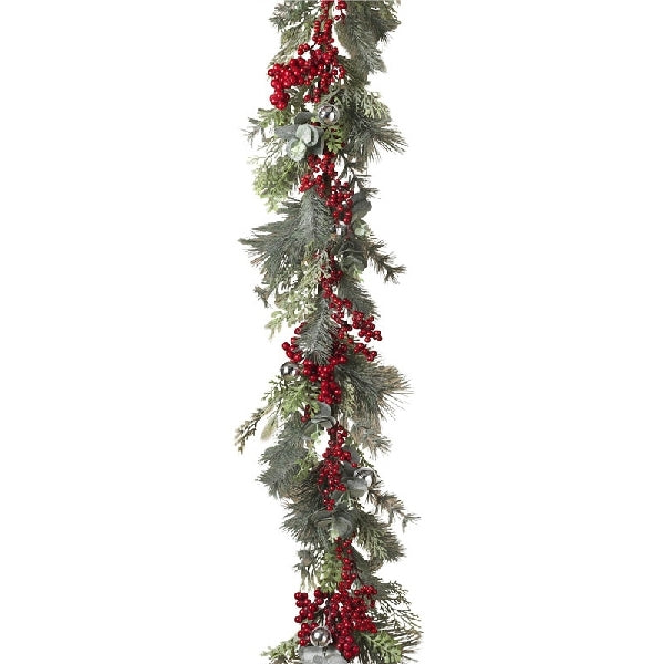 Gerson 2492720 Garland with Berry and Bells, 5 ft L, Pine