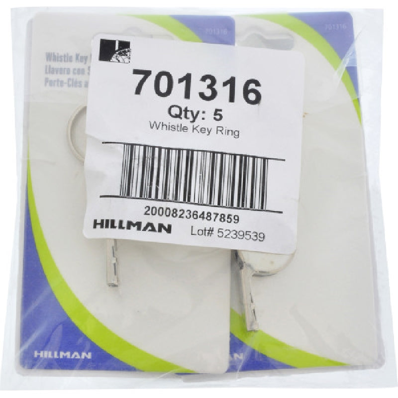 HILLMAN 701316 Whistle Key Ring, 1 in Ring, Stainless Steel Case, Nickel-Plated