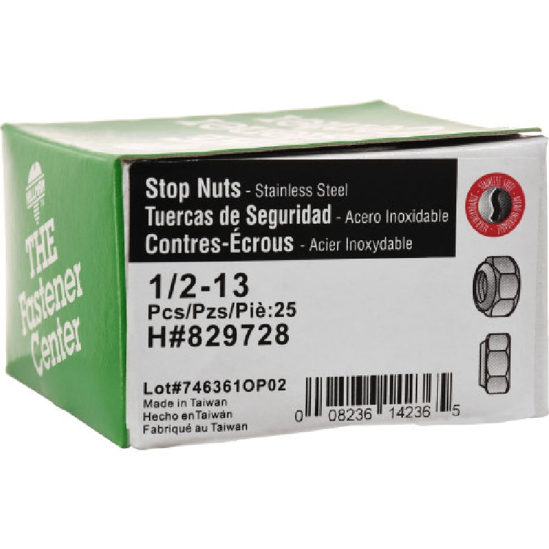 HILLMAN 829728 Stop Nut, Nylon Insert, Coarse Thread, Stainless Steel