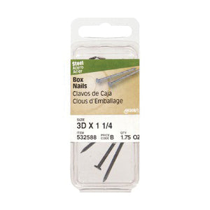 HILLMAN 532588 Nail, 1-1/4 in L, Steel, Bright, Flat Head, Smooth, Thin Shank, Silver