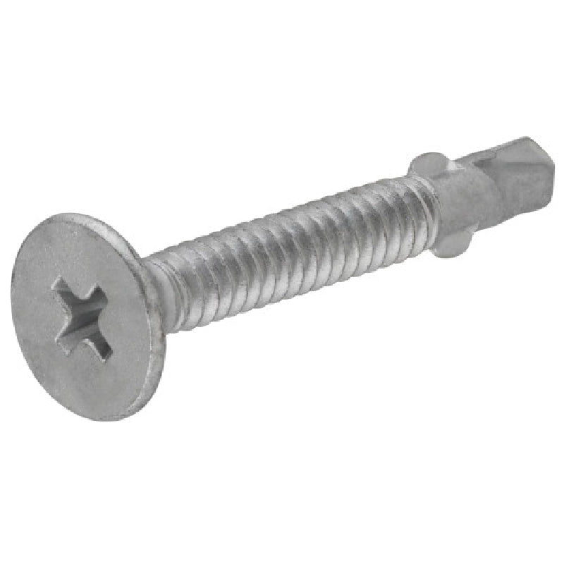 HILLMAN 2644 Screw, #10-24 Thread, 1-7/16 in L, Coarse Thread, Flat Head, Phillips Drive, Self-Drilling Point, 10 PK