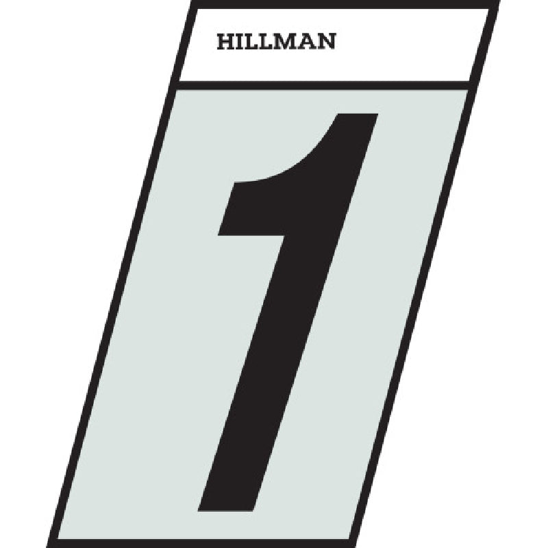 HILLMAN 839220 Number, Character: 1, 1-1/2 in H Character, Black Character, Silver Background, Mylar