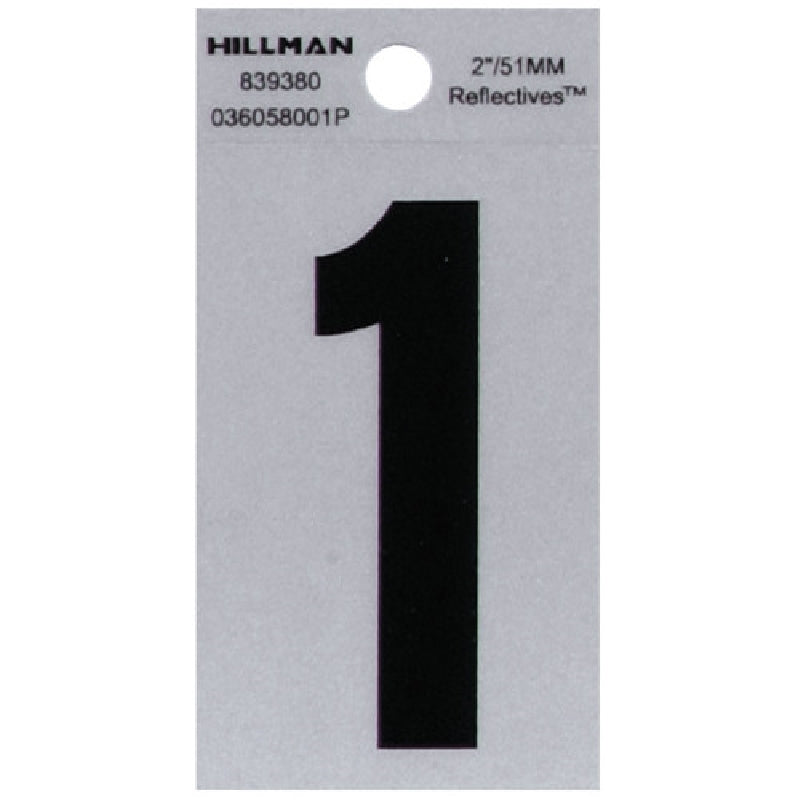 HILLMAN 839380 Number, Character: 1, 2 in H Character, Black Character, Silver Background, Mylar