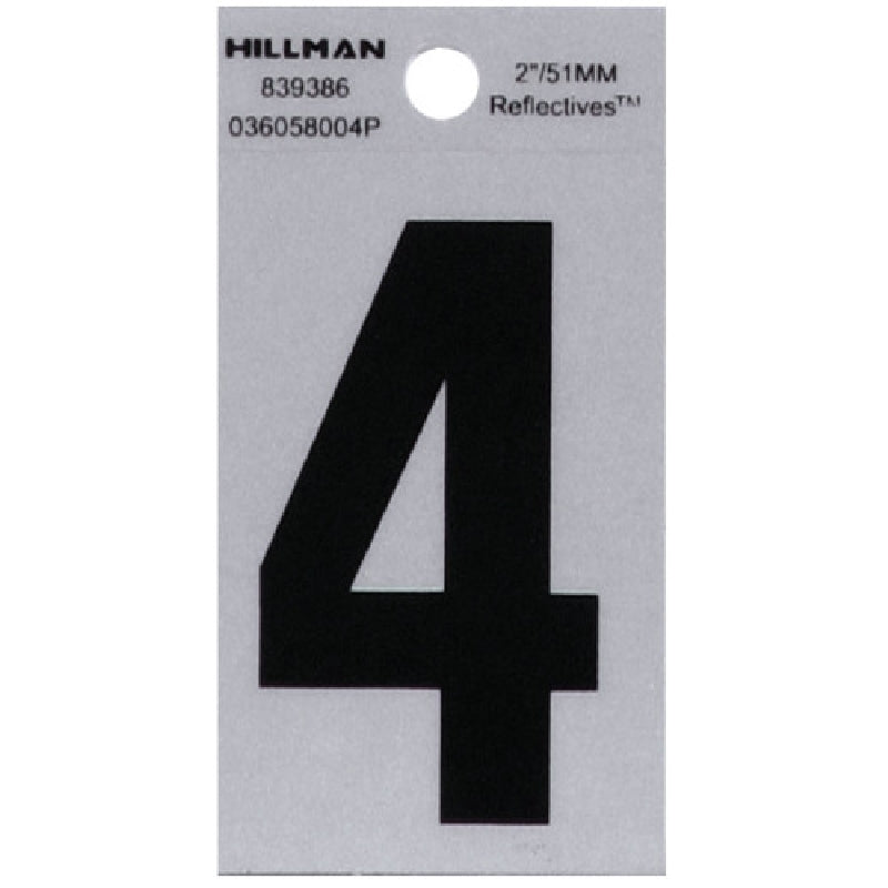 HILLMAN 839386 Number, 2 in H Character, Black Character, Silver Background, Mylar