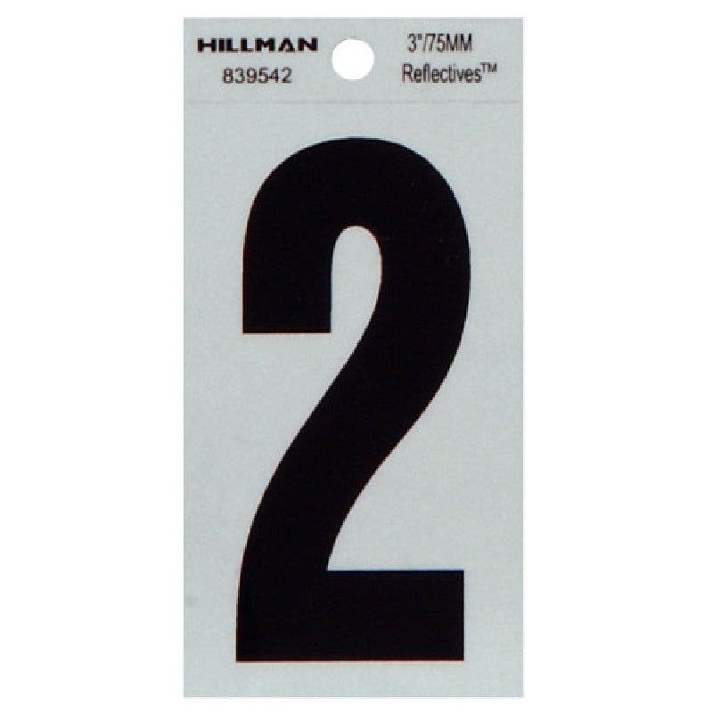 HILLMAN 839542 Number, Character: 2, 3 in H Character, Black Character, Silver Background, Mylar