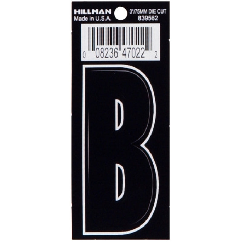 HILLMAN 839562 Letter, Character: B, 3 in H Character, Black Character, Vinyl