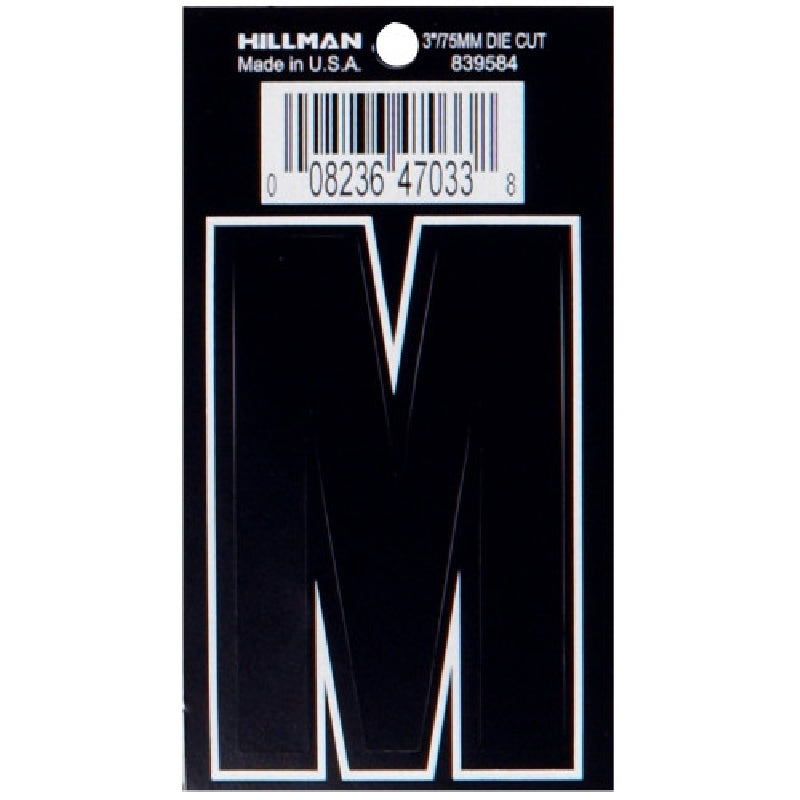 HILLMAN 839584 Letter, Character: M, 3 in H Character, Black Character, Vinyl