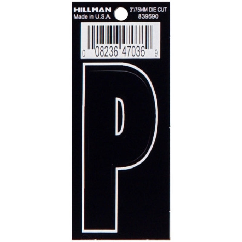 HILLMAN 839590 Letter, Character: P, 3 in H Character, Black Character, Vinyl