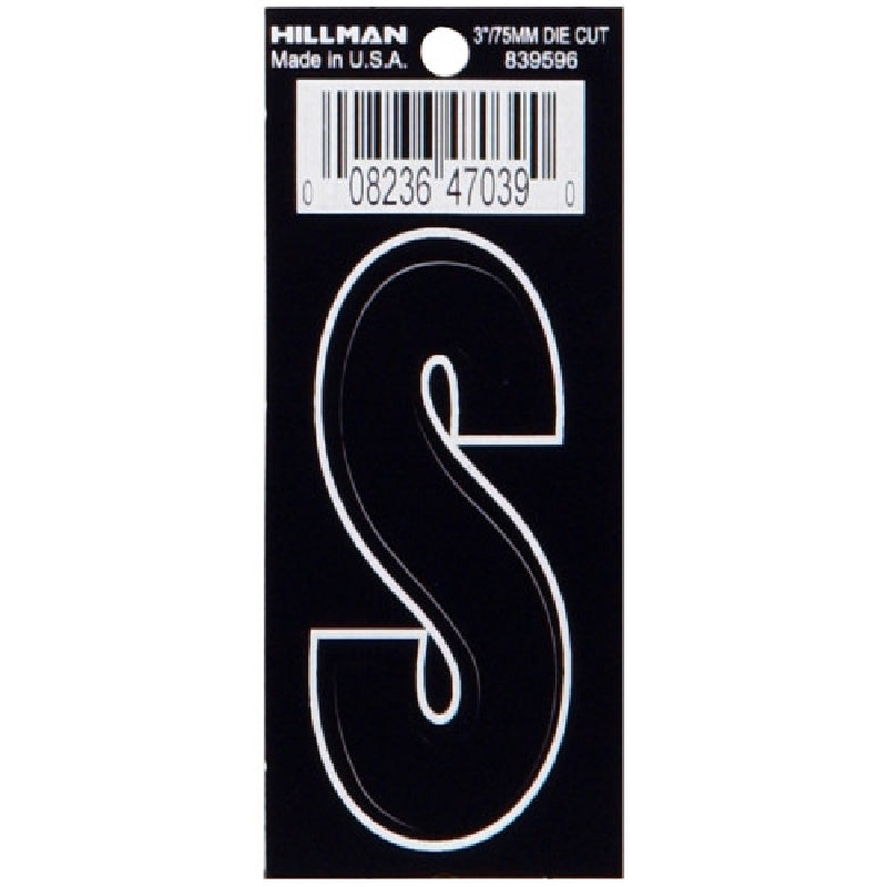 HILLMAN 839596 Letter, Character: S, 3 in H Character, Black Character, Vinyl