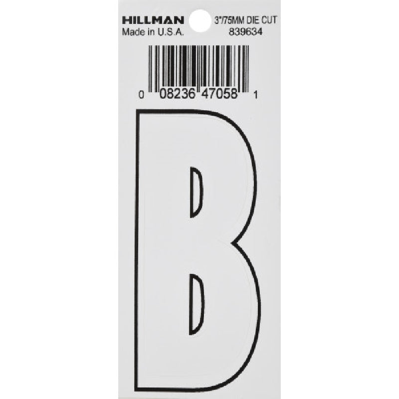 HILLMAN 839634 Letter, Character: B, 3 in H Character, White Character, Vinyl