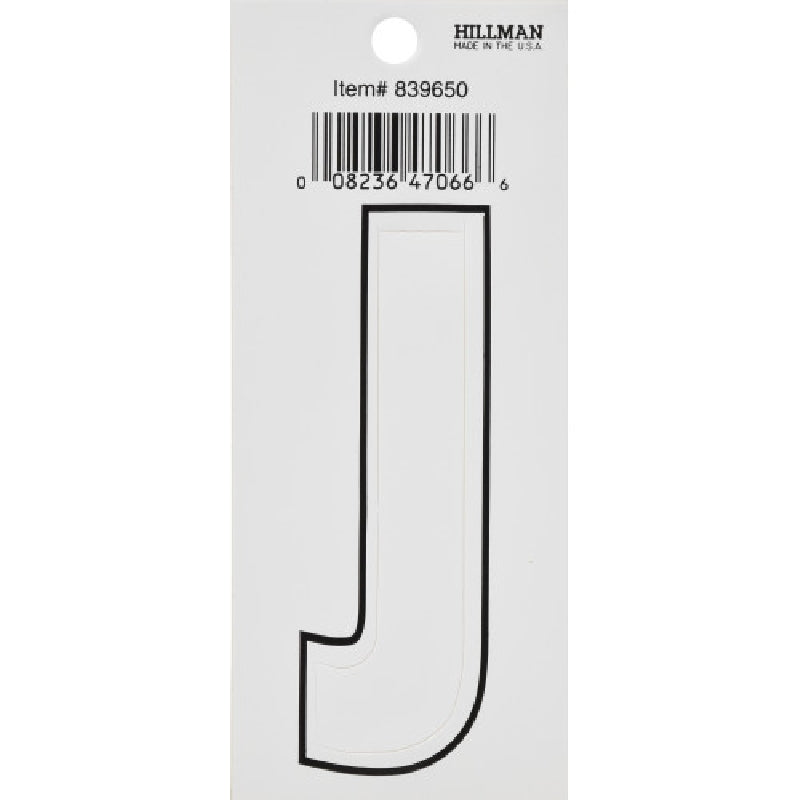 HILLMAN 839650 Letter, Character: J, 3 in H Character, White Character, Vinyl