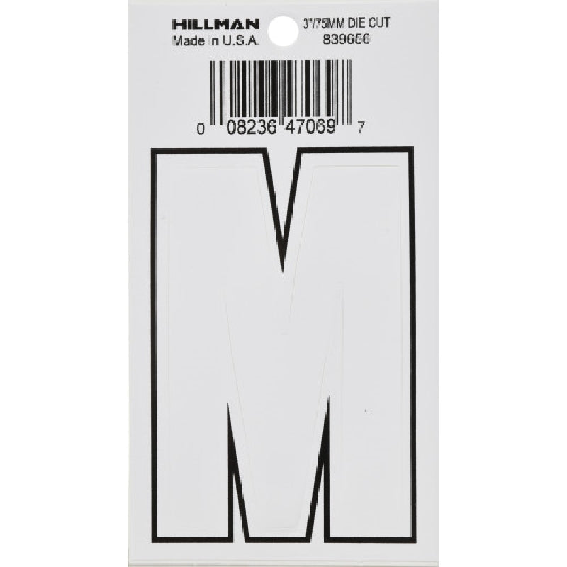 HILLMAN 839656 Letter, Character: M, 3 in H Character, White Character, Vinyl