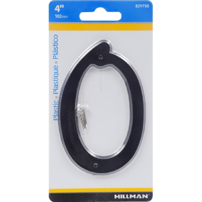 HILLMAN 839750 House Number, Character: 0, 4 in H Character, Black Character, Plastic