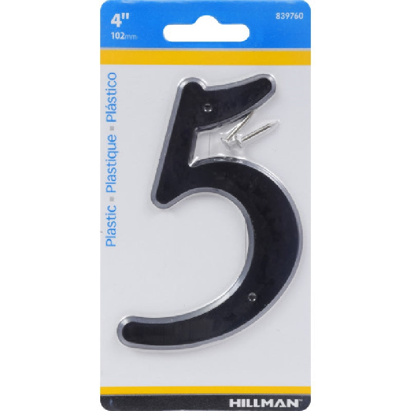 HILLMAN 839760 House Number, Character: 5, 4 in H Character, Black Character, Plastic